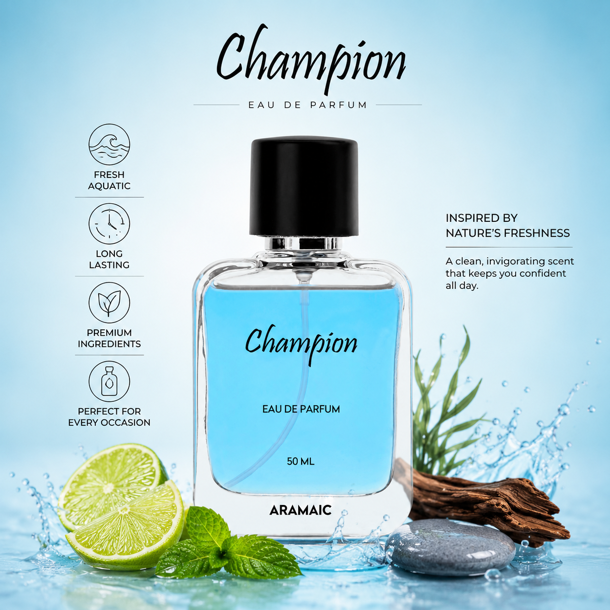 Aramaic Fresh Aquatic Collection Combo Pack | Champion, Azraq & Origin of Dreams | 3 x 50 ml Eau De Parfum