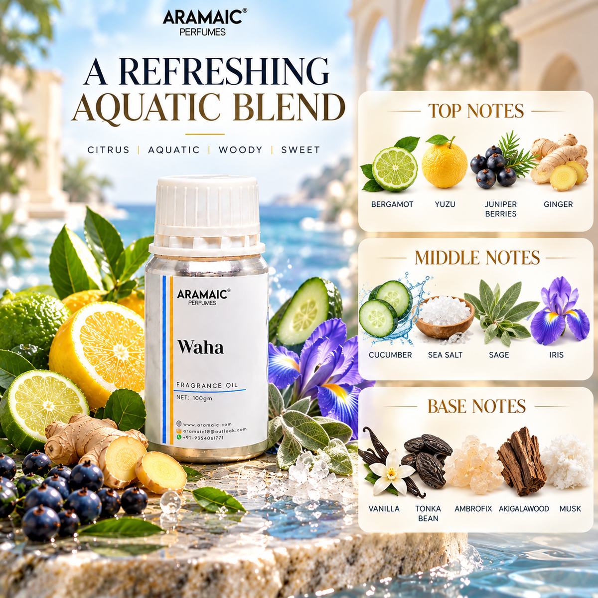 Aramaic Waha Fragrance Oil – Fresh Aquatic Citrus Perfume Oil | 100% Alcohol Free