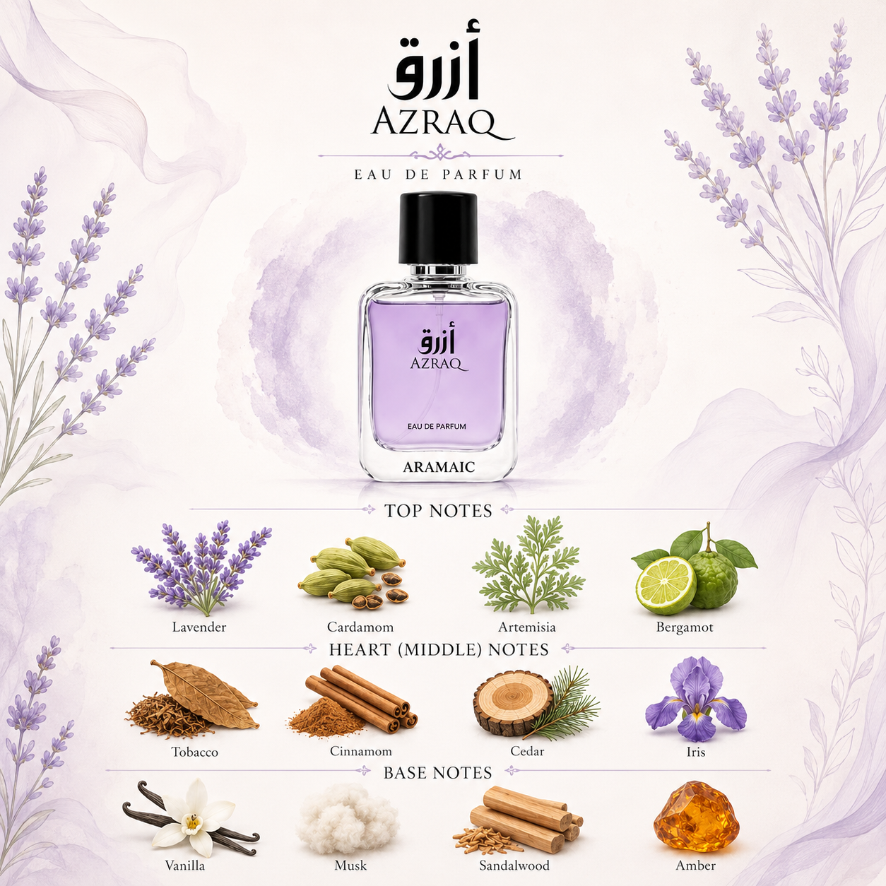 AZRAQ Eau De Parfum for Men & Women | Lavender, Bergamot & Cardamom | Long Lasting Premium Fragrance | 50 ML