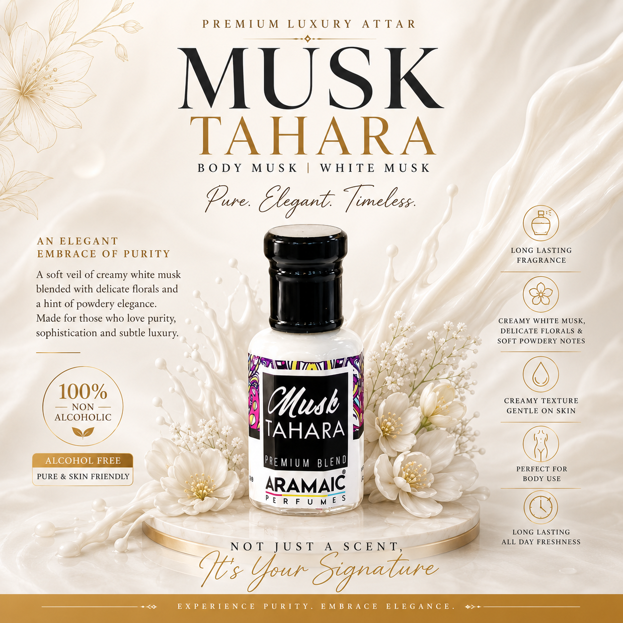 Musk Tahara Attar – Premium Body Musk | Creamy White Musk | 100% Non-Alcoholic | Long Lasting Fragrance