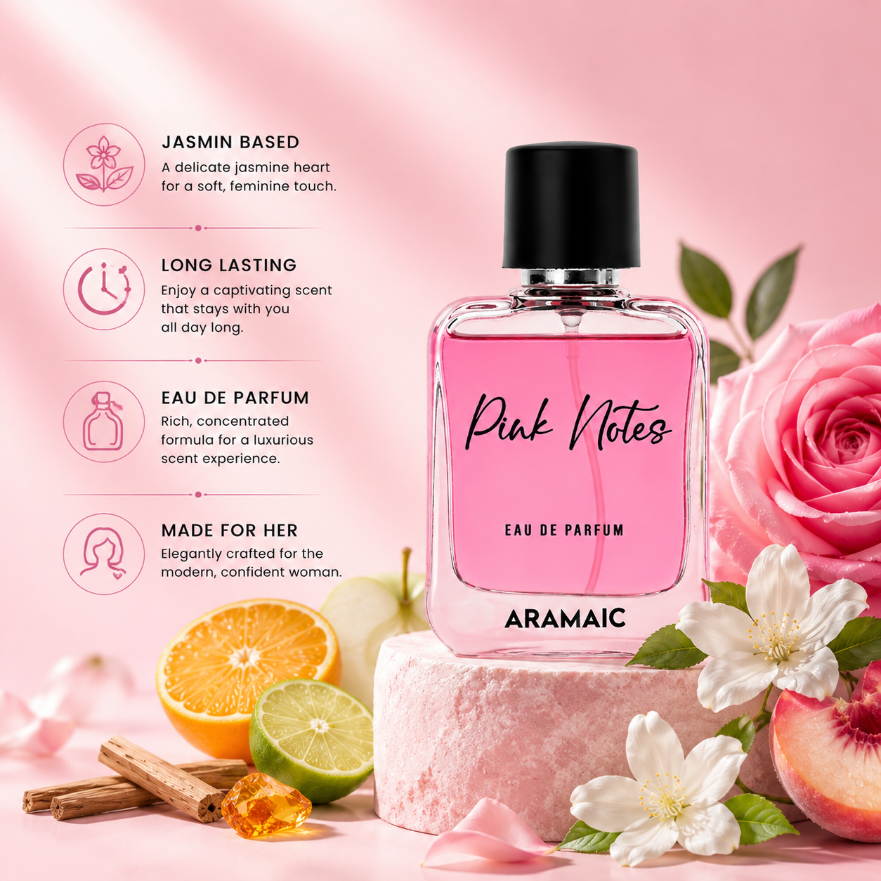 Pink Notes 50 ML Eau De Parfum for Women – Long Lasting Jasmine Floral Perfume