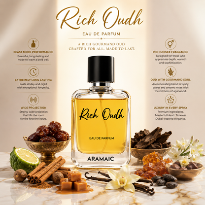 Rich Oudh Eau De Parfum 50ML – Luxury Unisex Gourmand Oud Fragrance | Long Lasting Perfume | Dubai Inspired Scent
