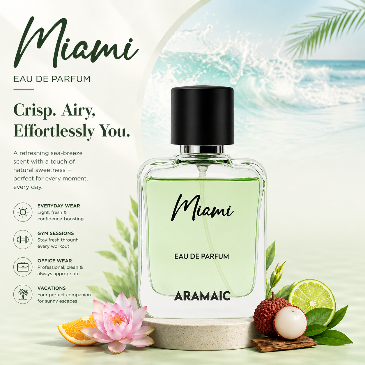 Aramaic Miami Eau De Parfum 50 ML for Men | Fresh Aquatic Summer Fragrance