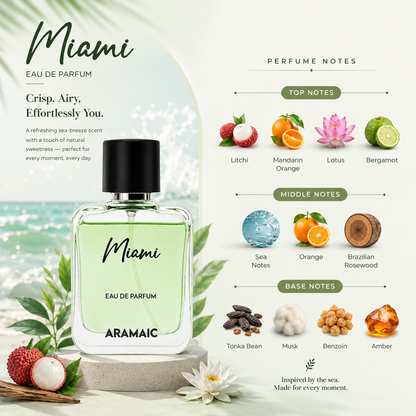 Aramaic Miami Eau De Parfum 50 ML for Men | Fresh Aquatic Summer Fragrance