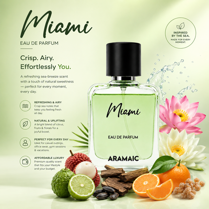 Aramaic Miami Eau De Parfum 50 ML for Men | Fresh Aquatic Summer Fragrance