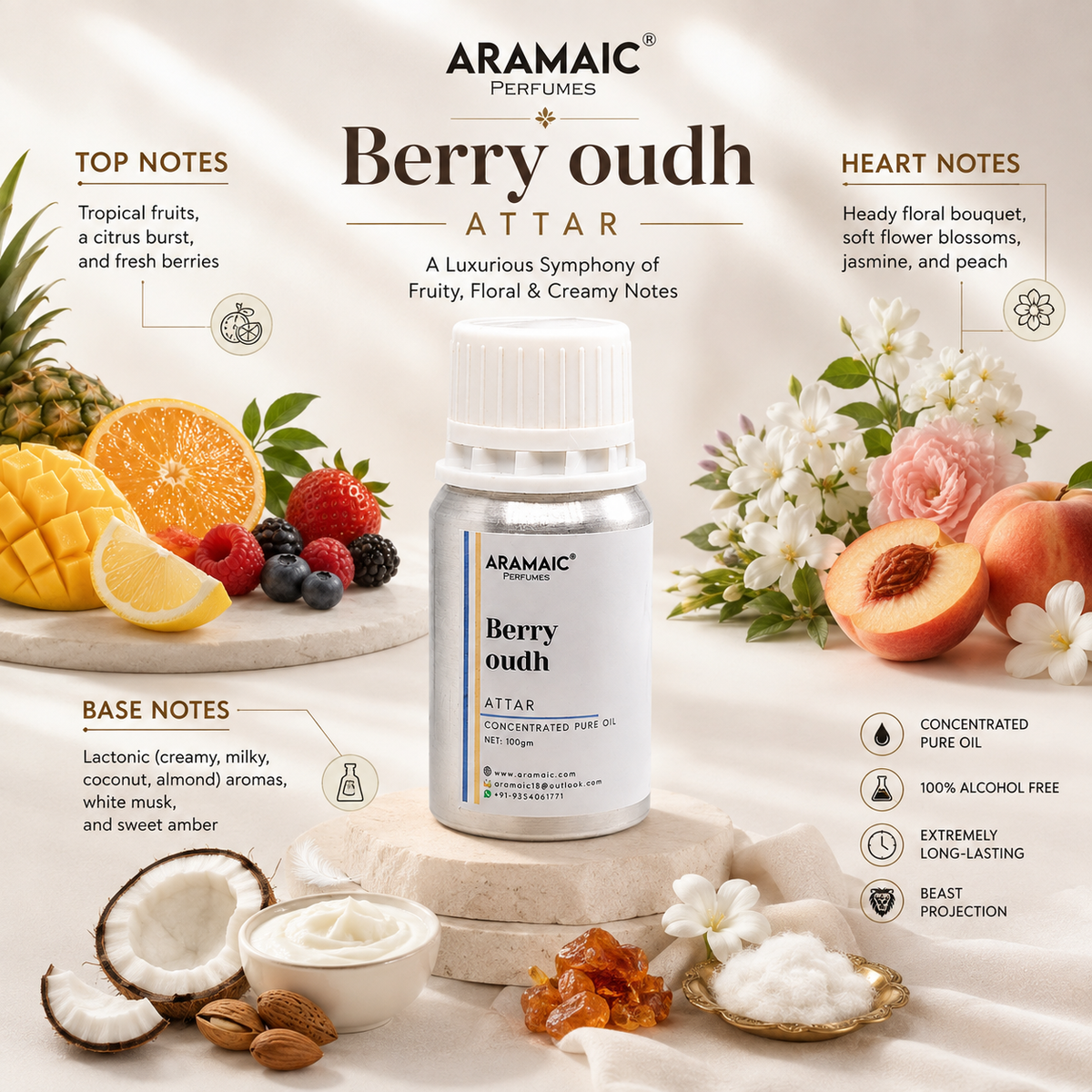 Berry Oudh Attar – Concentrated Pure Oil | Alcohol-Free, Long-Lasting Premium Attar - 100GM