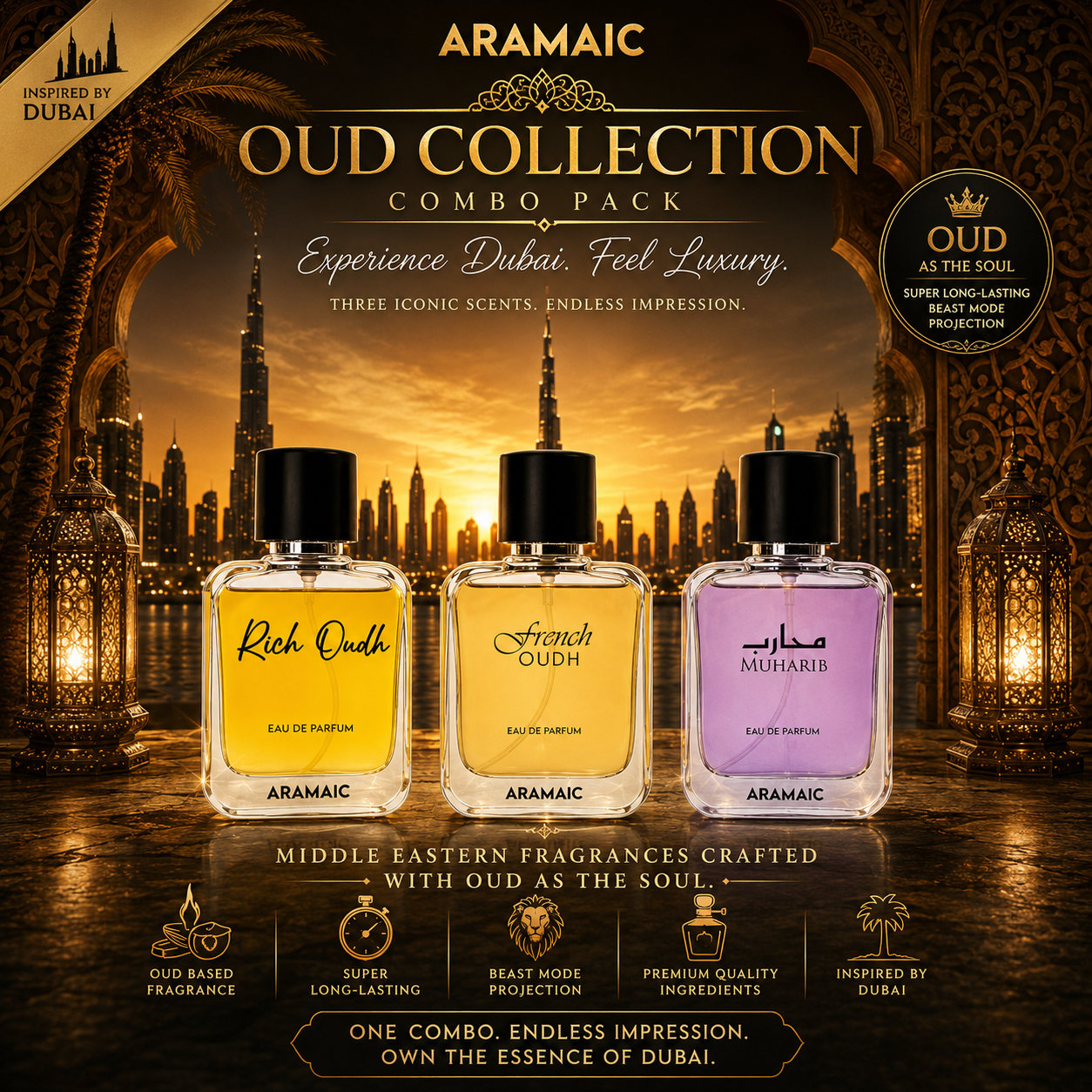 Dubai Oud Premium Combo Pack - Rich Oudh x Muharib x French Oudh - 3x50 ML