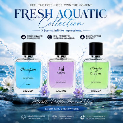 Aramaic Fresh Aquatic Collection Combo Pack | Champion, Azraq & Origin of Dreams | 3 x 50 ml Eau De Parfum
