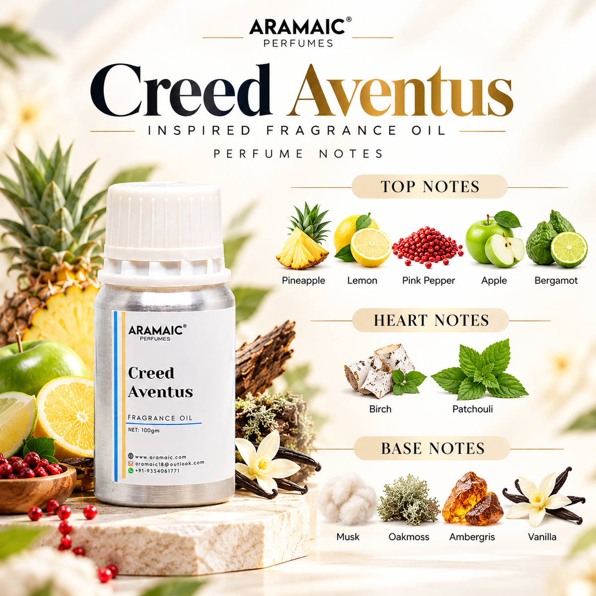 Aramaic Aventus Inspired Perfume Oil – Long Lasting 10+ Hours, Premium Fragrance Oil