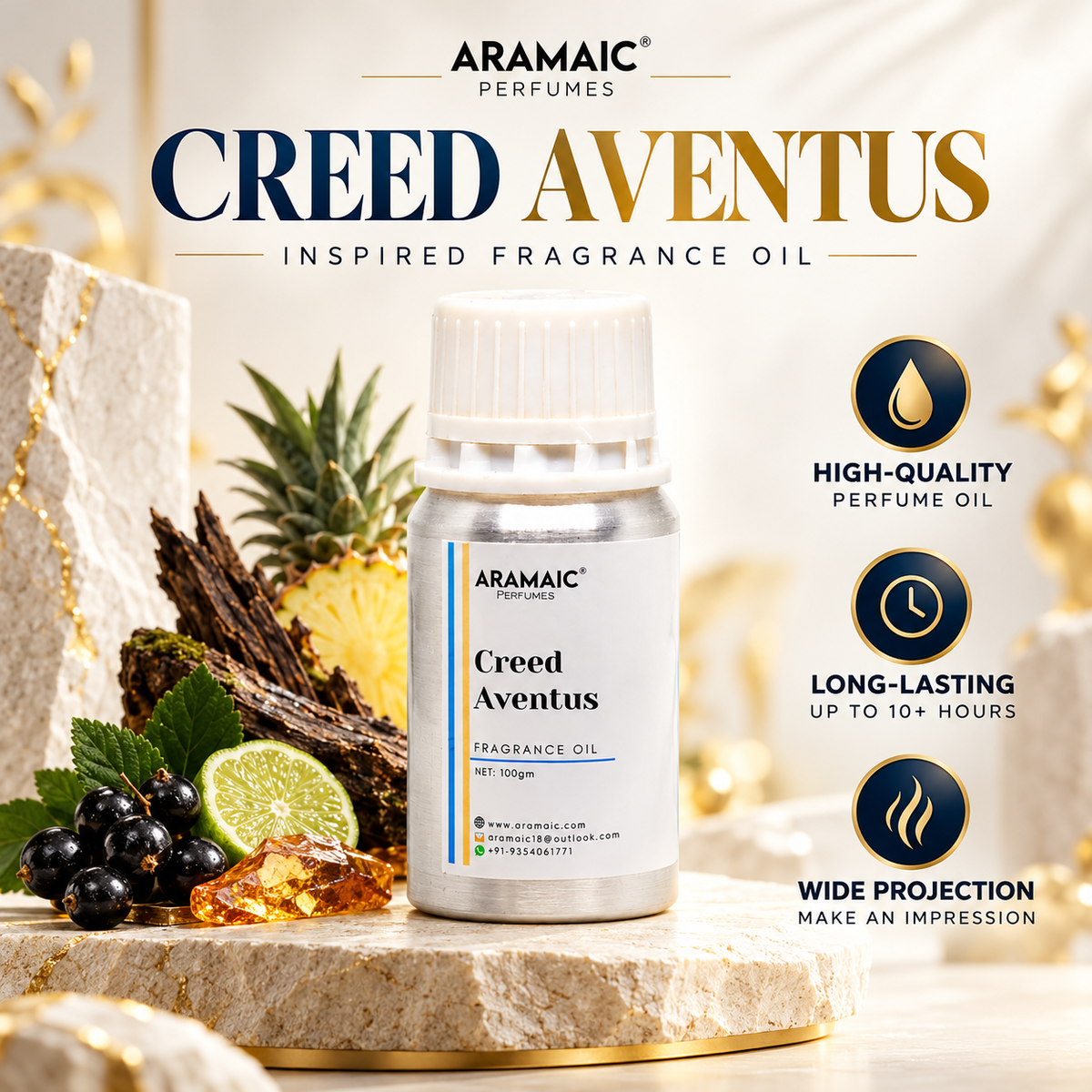 Aramaic Aventus Inspired Perfume Oil – Long Lasting 10+ Hours, Premium Fragrance Oil