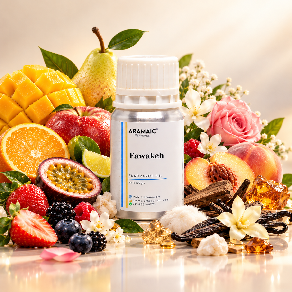 Aramaic Fawakeh Premium Fruity Fragrance Oil – Long-Lasting Alcohol-Free Perfume Oil, 100g