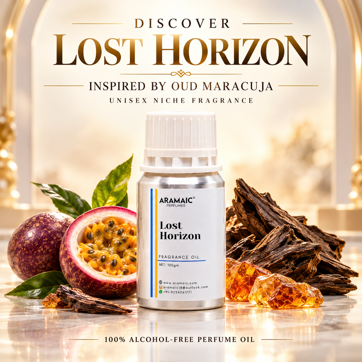 Aramaic Lost Horizon Fragrance Oil – Oud Maracuja Inspired Unisex Niche Perfume Oil | 100% Alcohol-Free