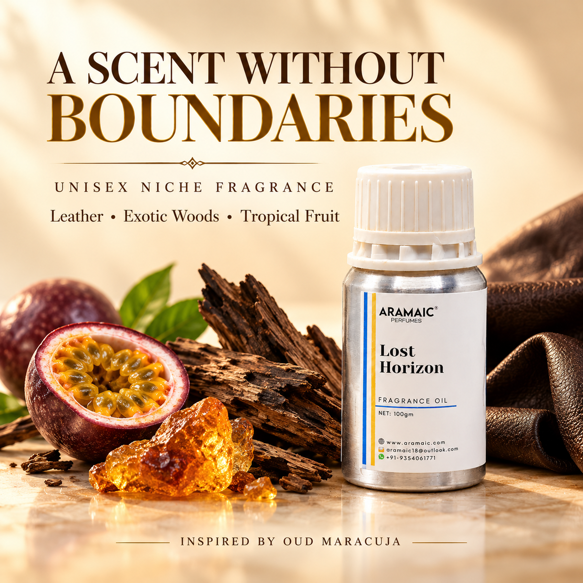 Aramaic Lost Horizon Fragrance Oil – Oud Maracuja Inspired Unisex Niche Perfume Oil | 100% Alcohol-Free
