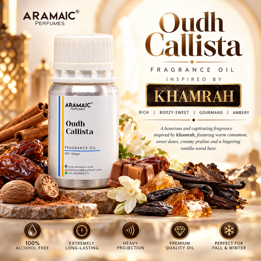 Aramaic Oudh Callista Fragrance Oil 100g – Khamrah Inspired, Alcohol-Free, Rich Gourmand & Amber Perfume Oil