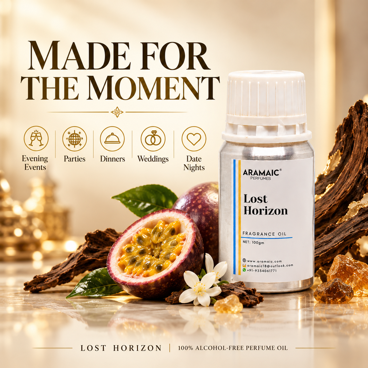 Aramaic Lost Horizon Fragrance Oil – Oud Maracuja Inspired Unisex Niche Perfume Oil | 100% Alcohol-Free