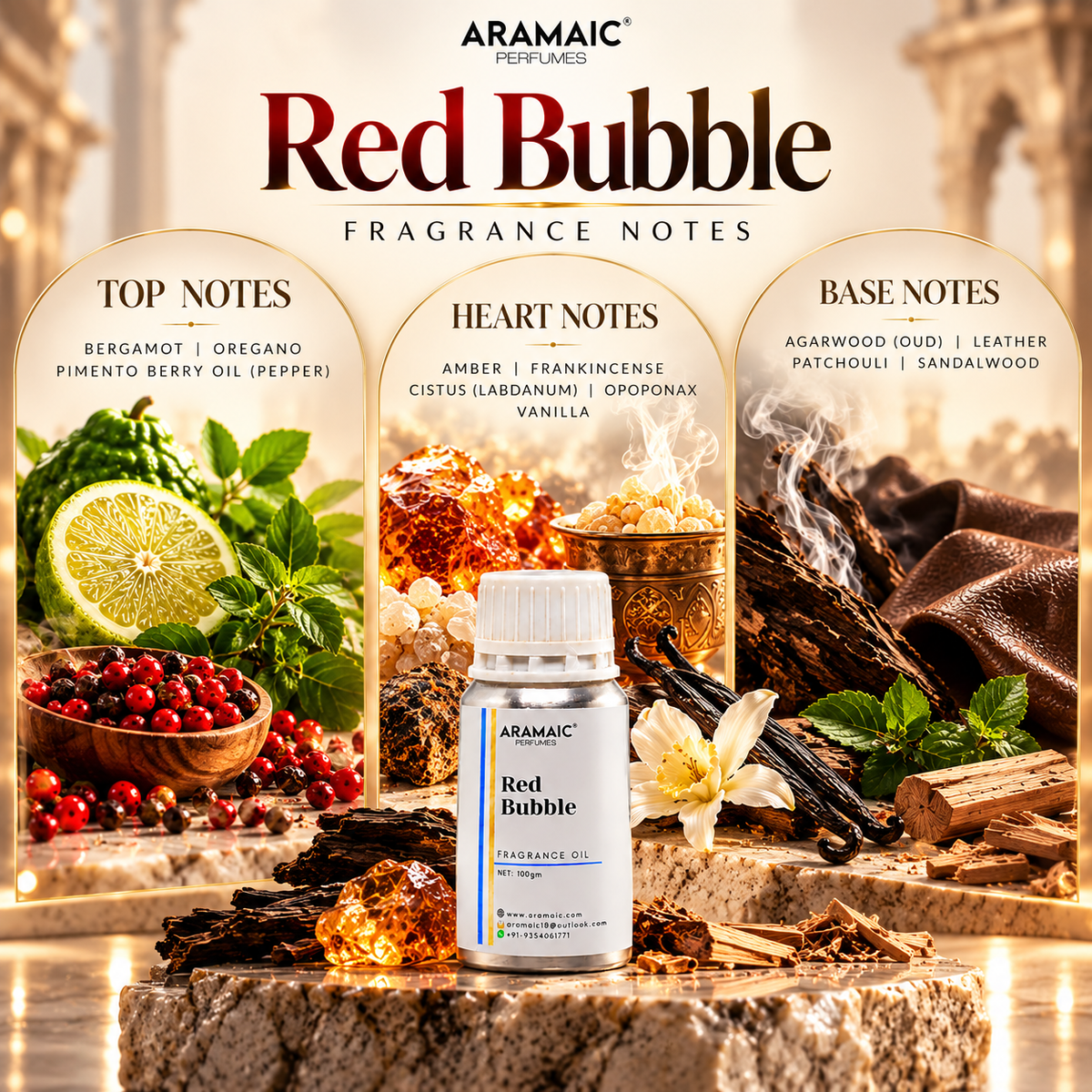 Aramaic Red Bubble Fragrance Oil – Inspired by Interlude | 100% Alcohol-Free, Long-Lasting Perfume Oil, Beast-Mode Projection, 100gm