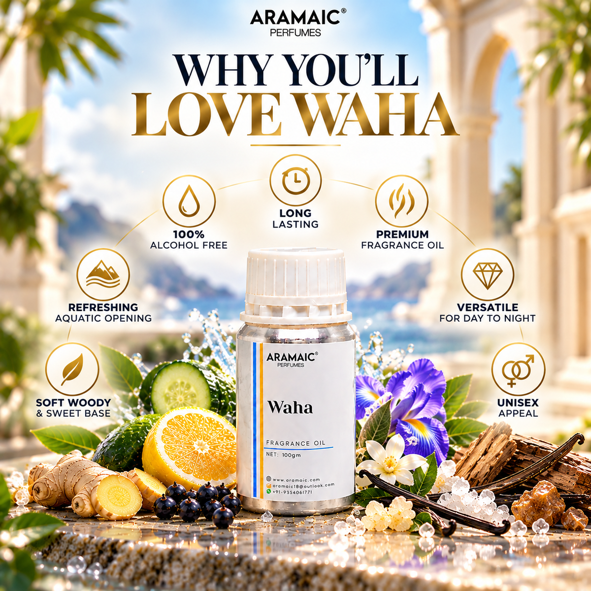 Aramaic Waha Fragrance Oil – Fresh Aquatic Citrus Perfume Oil | 100% Alcohol Free